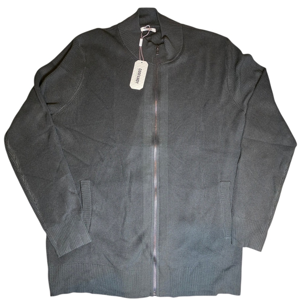 COOFANDY Men‎ Full Zip Knit Cardigan Sweater Jacket Black Ribbed Pockets XL NWT